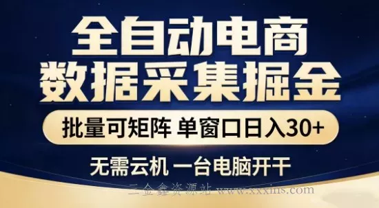 独家电商数据全自动采集项目，批量可矩阵，单窗口轻松日入3张+【揭秘】-三金鑫资源站